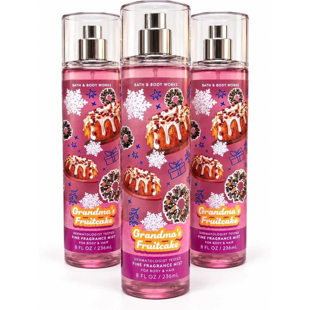 Bath And Body Works Grandmas Fruitcake Fine Fragrance Mist 3 Piece Set Holiday